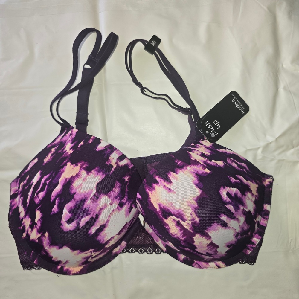 Modern Movement Push Up Bra 34D Womens Plum Abstract Lace Trim Y42BM513 NWT